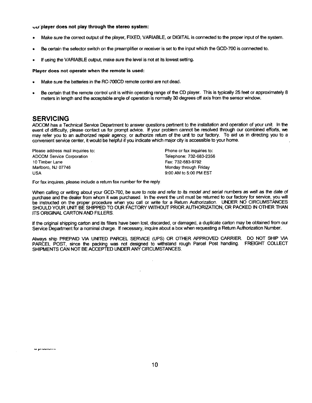 Adcom GCD-700 manual 