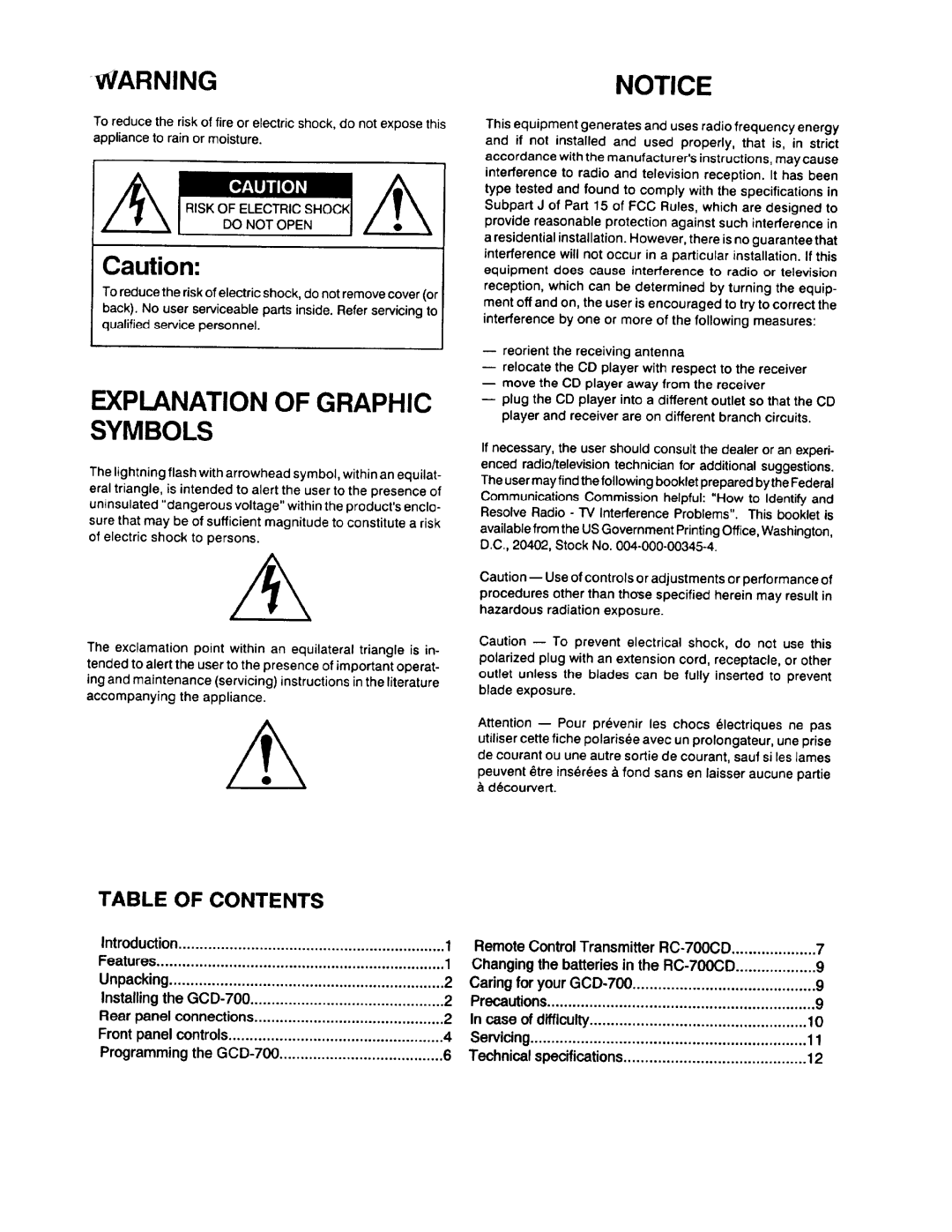 Adcom GCD-700 manual 