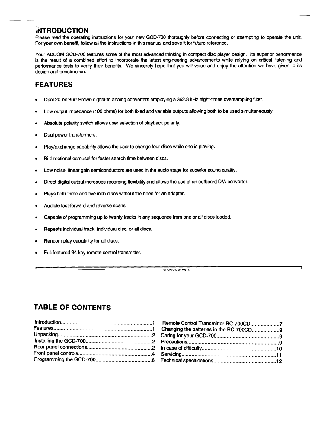 Adcom GCD-700 manual 