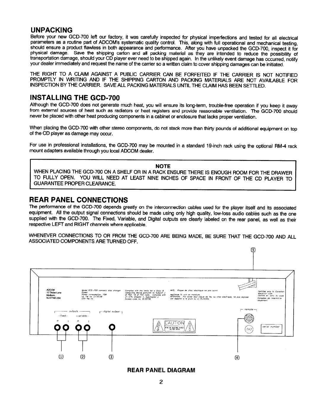 Adcom GCD-700 manual 