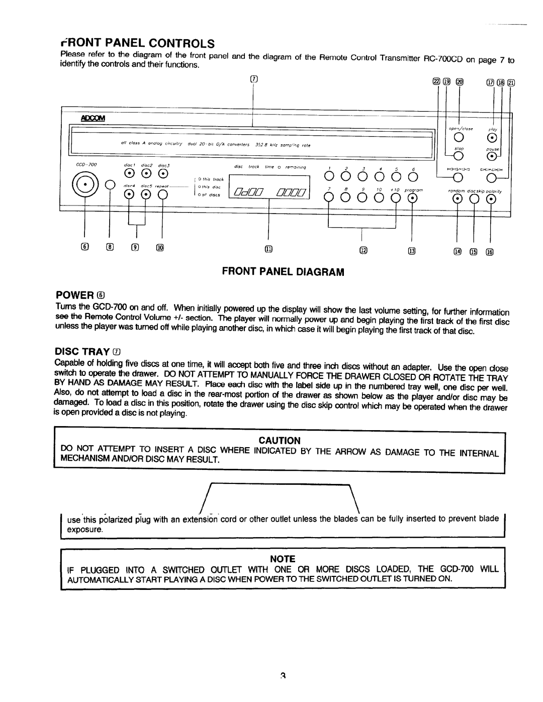 Adcom GCD-700 manual 