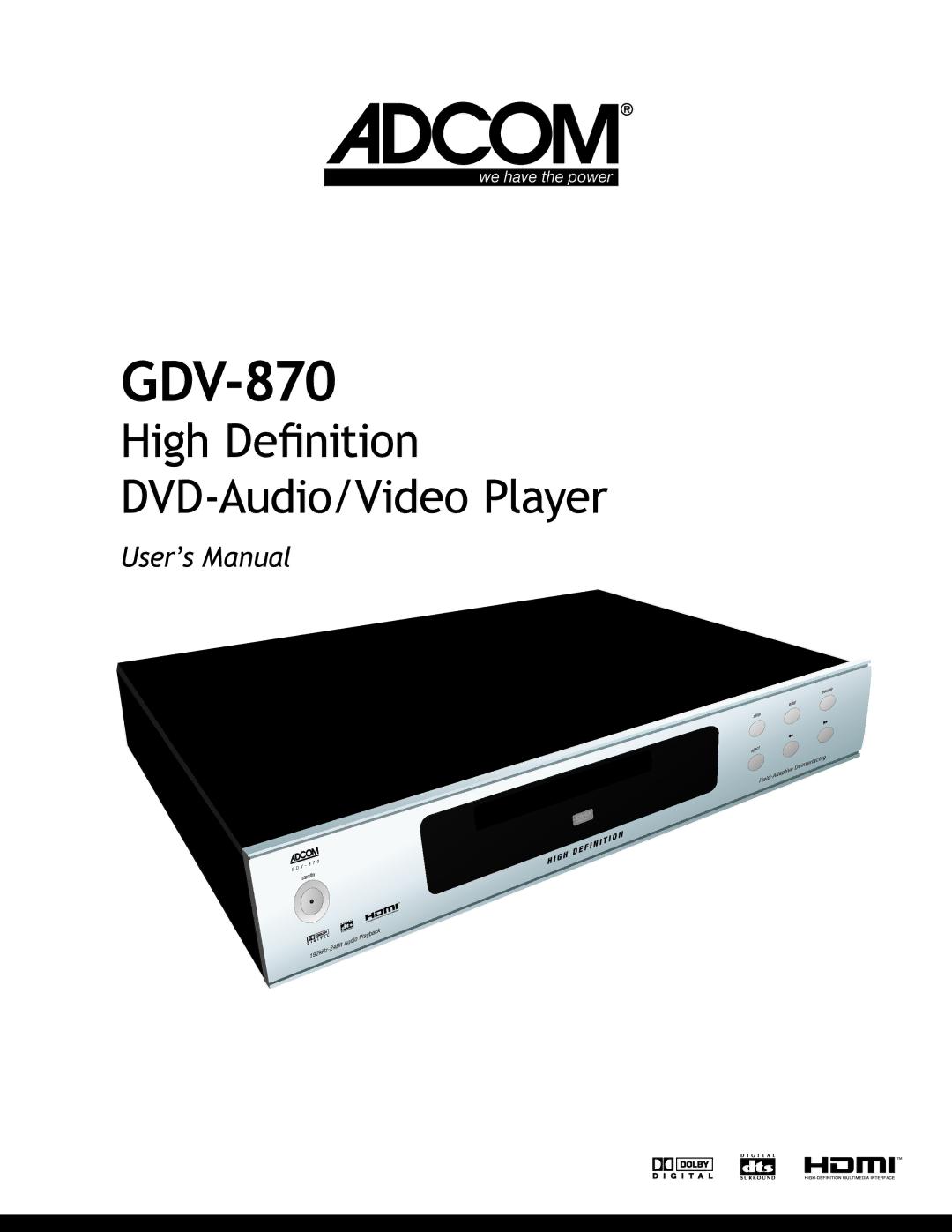 Adcom GDV-870 user manual 