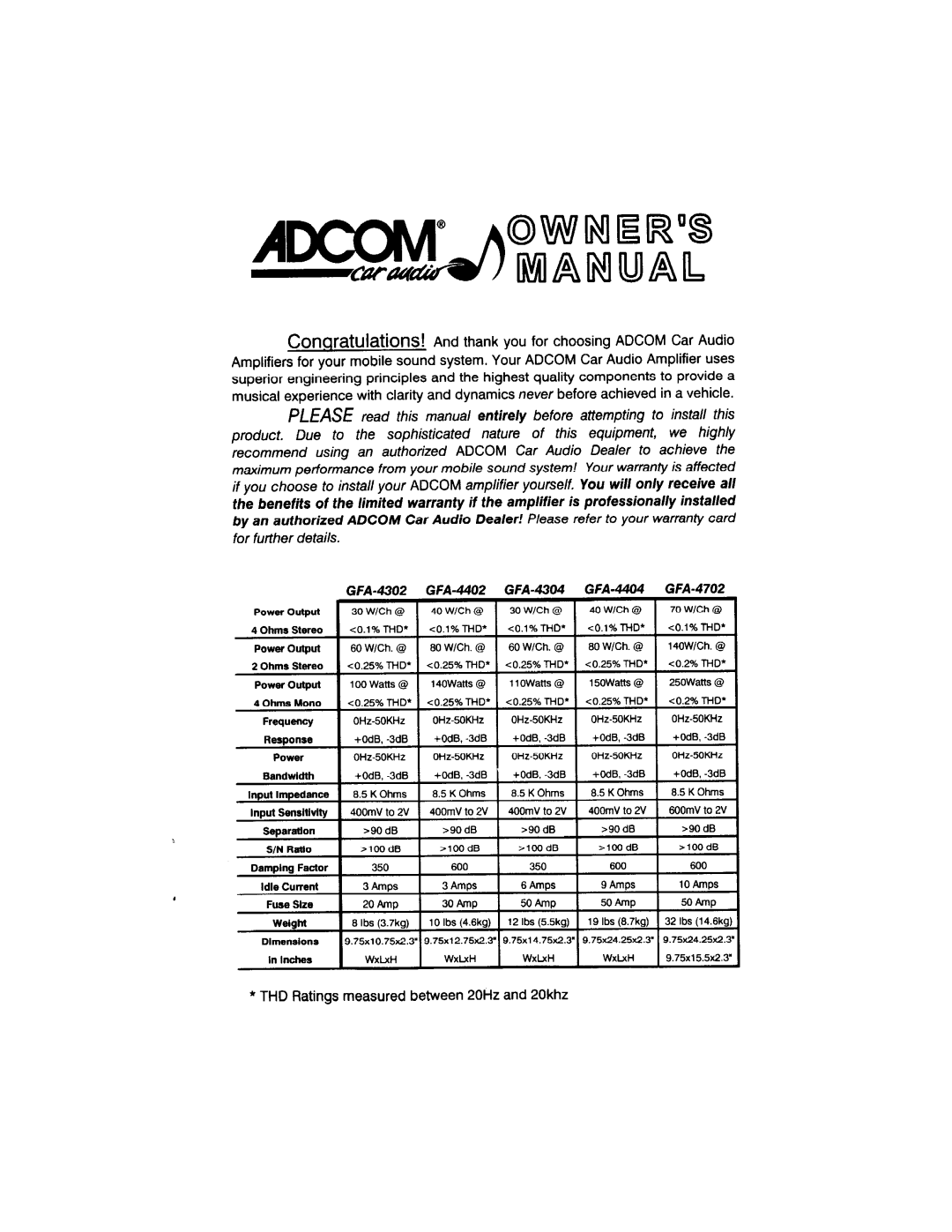 Adcom GFA-4304, GFA-4302, GFA-4404, GFA-4702, GFA-4402 manual 