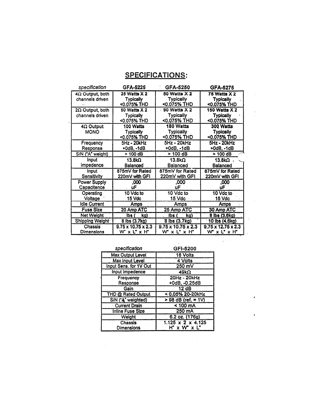 Adcom GFA-5225, GFA-5275, GFA-5250 manual 