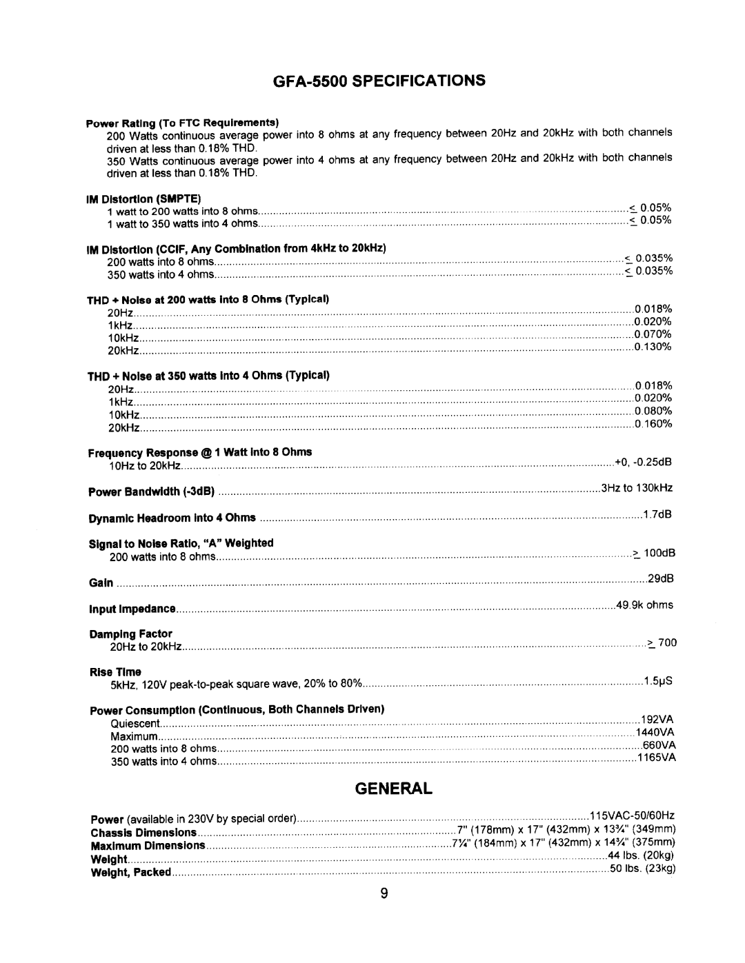 Adcom GFA-5500 manual 