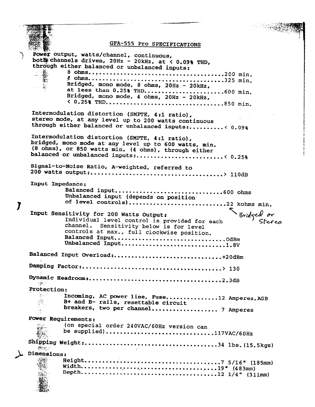 Adcom GFA-555 manual 