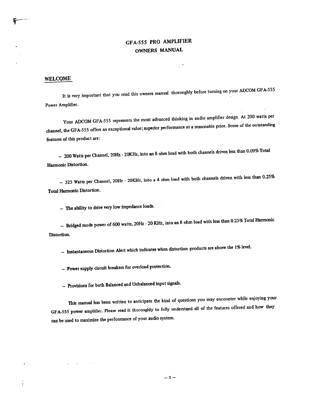 Adcom GFA-555 manual 