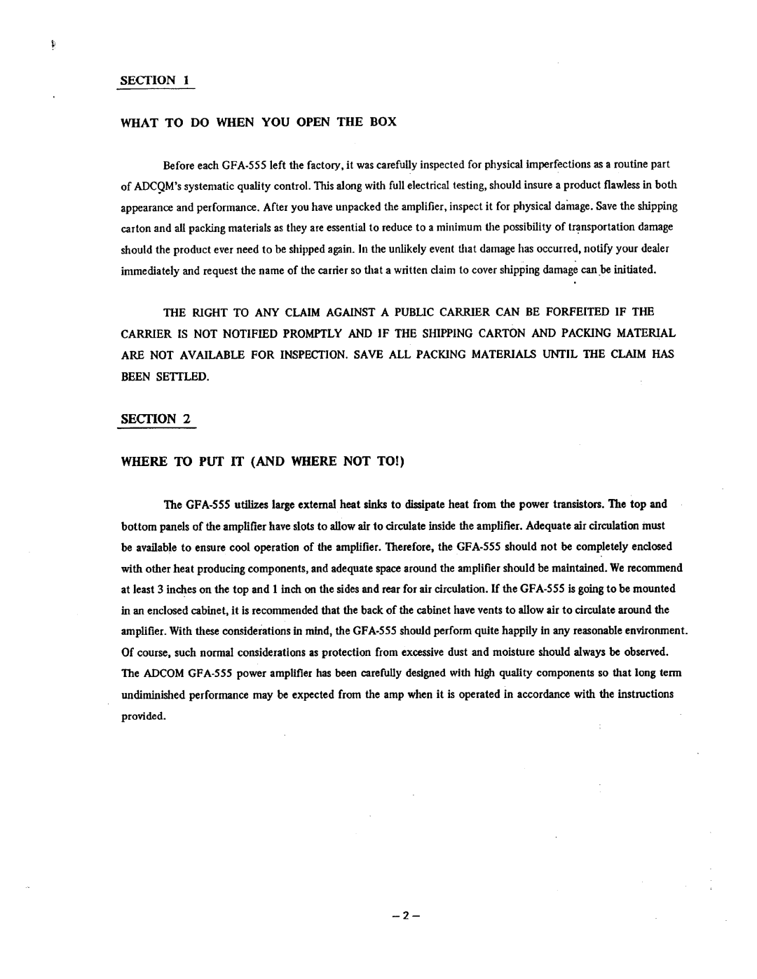Adcom GFA-555 manual 