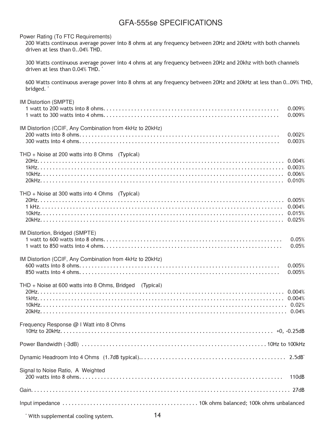 Adcom owner manual GFA-555se Specifications 