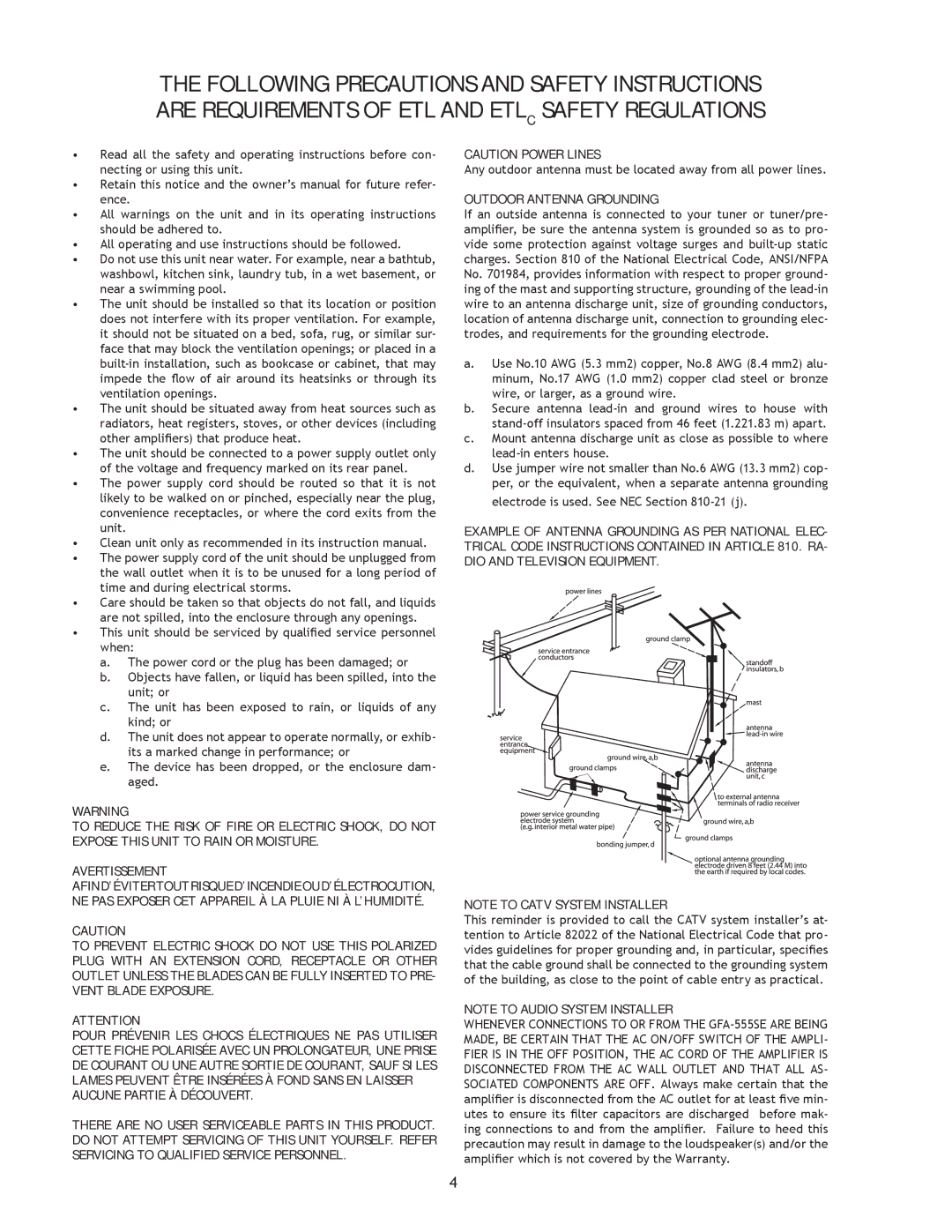 Adcom GFA-555se owner manual Outdoor Antenna Grounding 