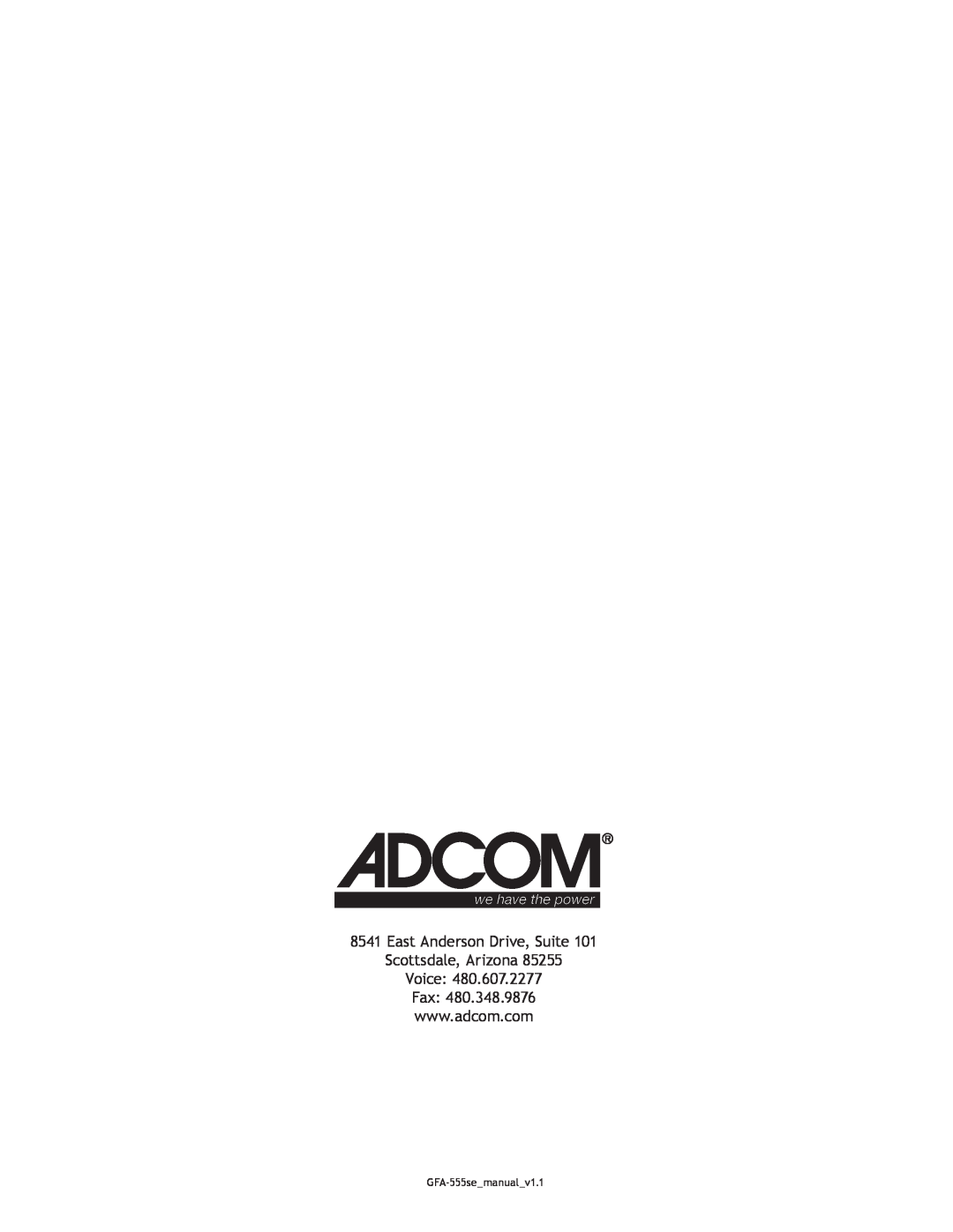 Adcom owner manual East Anderson Drive, Suite, GFA-555se manual 
