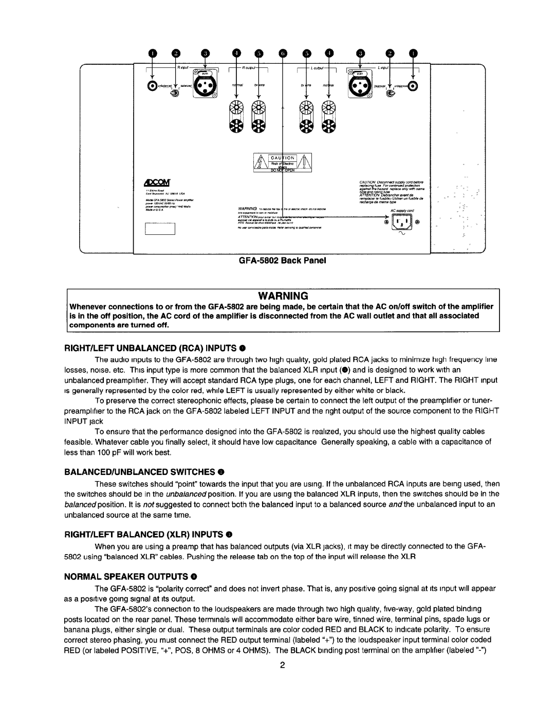 Adcom GFA-5802 manual 