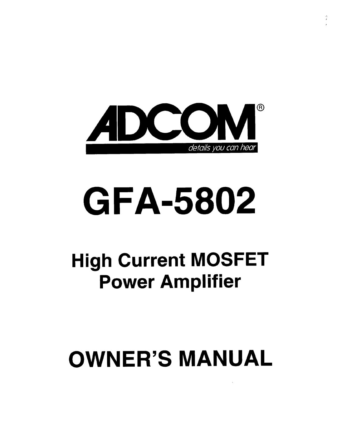 Adcom GFA-5802 manual 