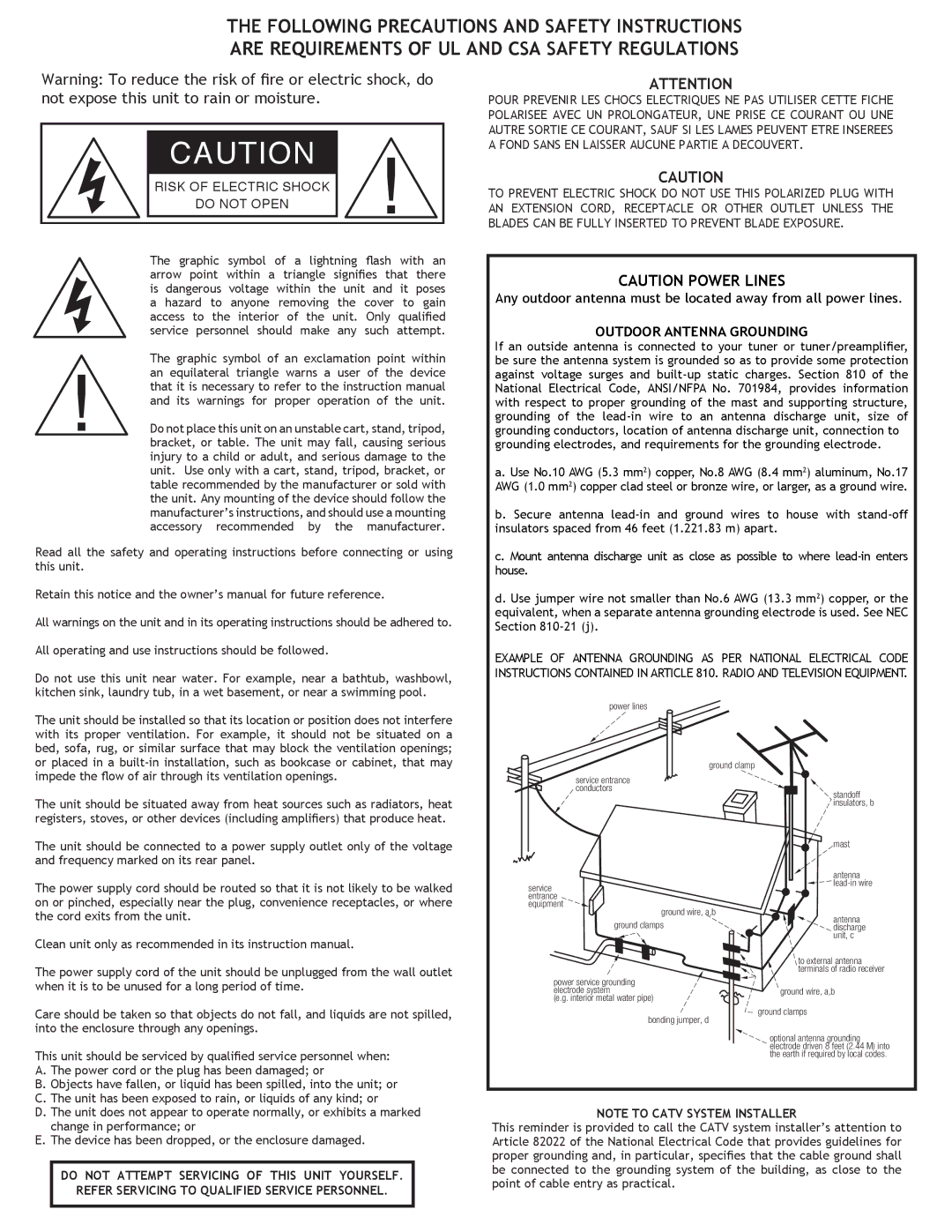 Adcom GFA-6002, GFA-6006 owner manual Outdoor Antenna Grounding 