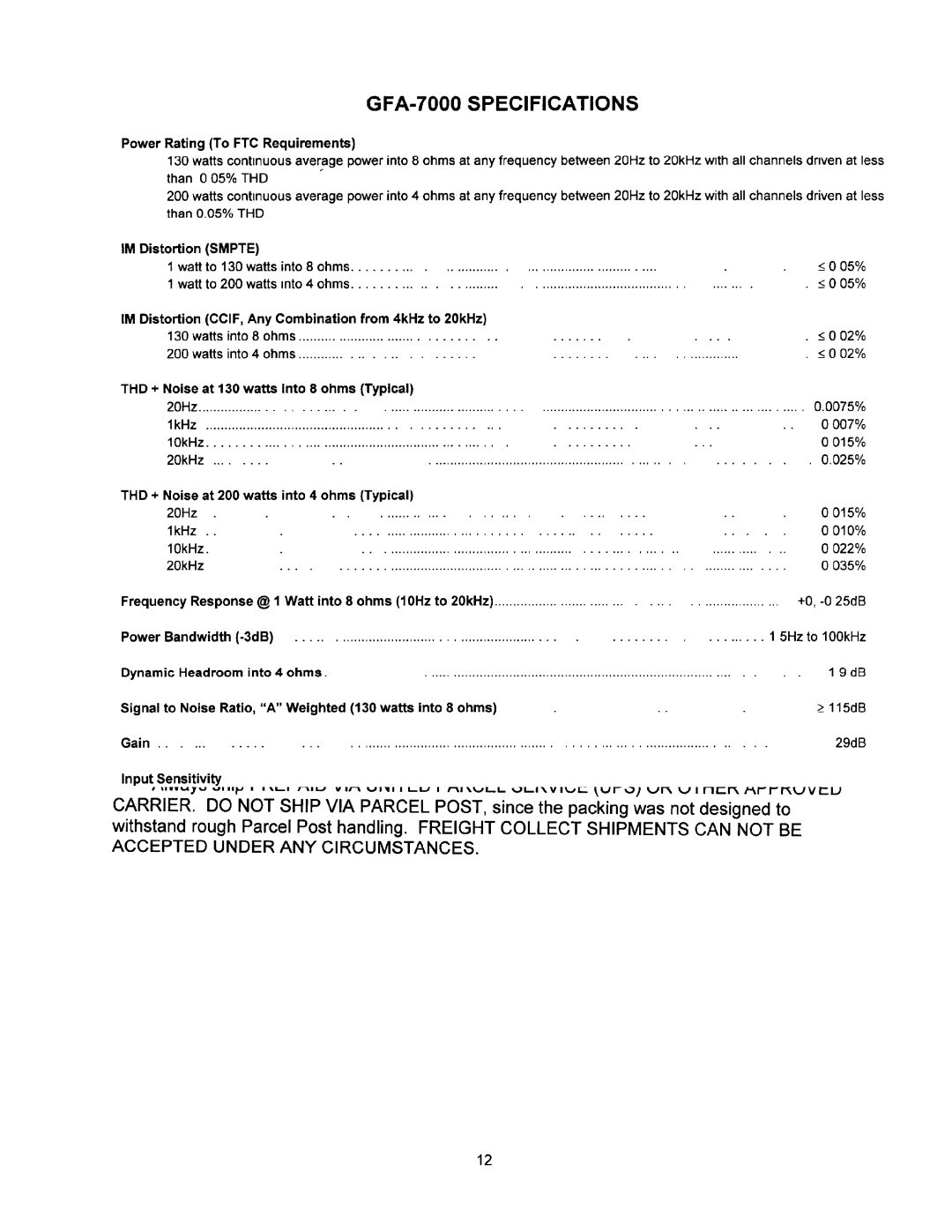 Adcom GFA-7000 manual 