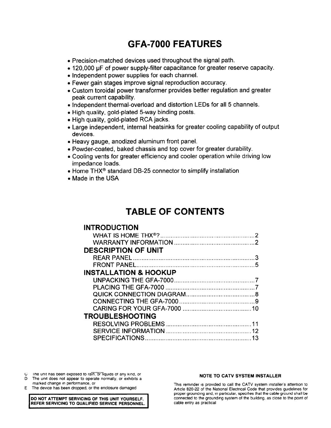 Adcom GFA-7000 manual 