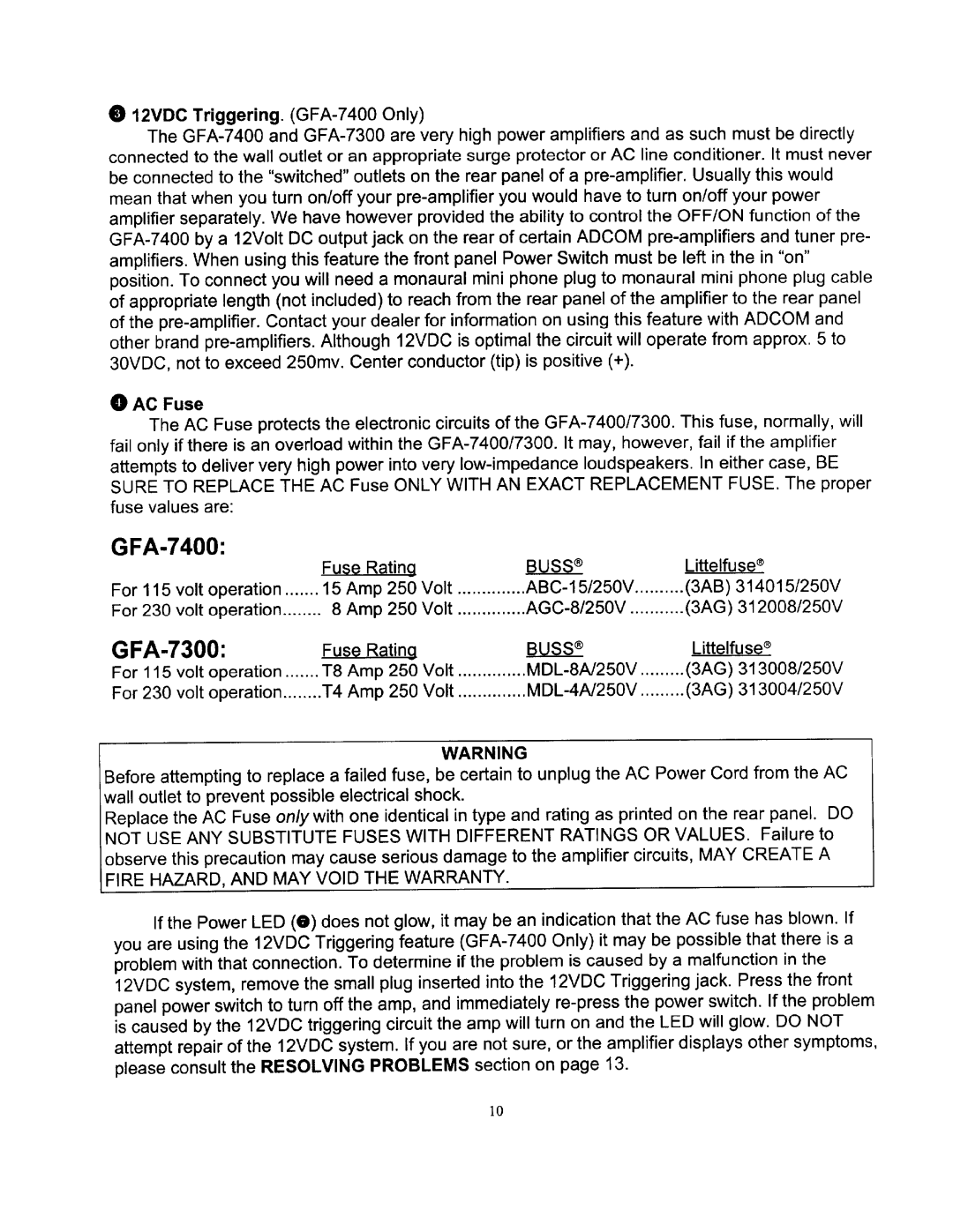 Adcom GFA-7300, GFA-7400 manual 