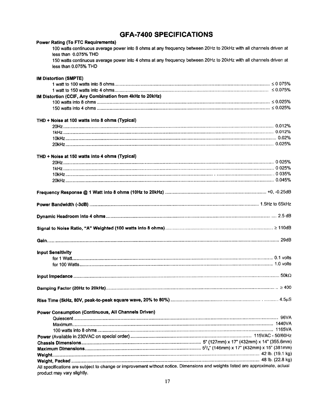 Adcom GFA-7400, GFA-7300 manual 