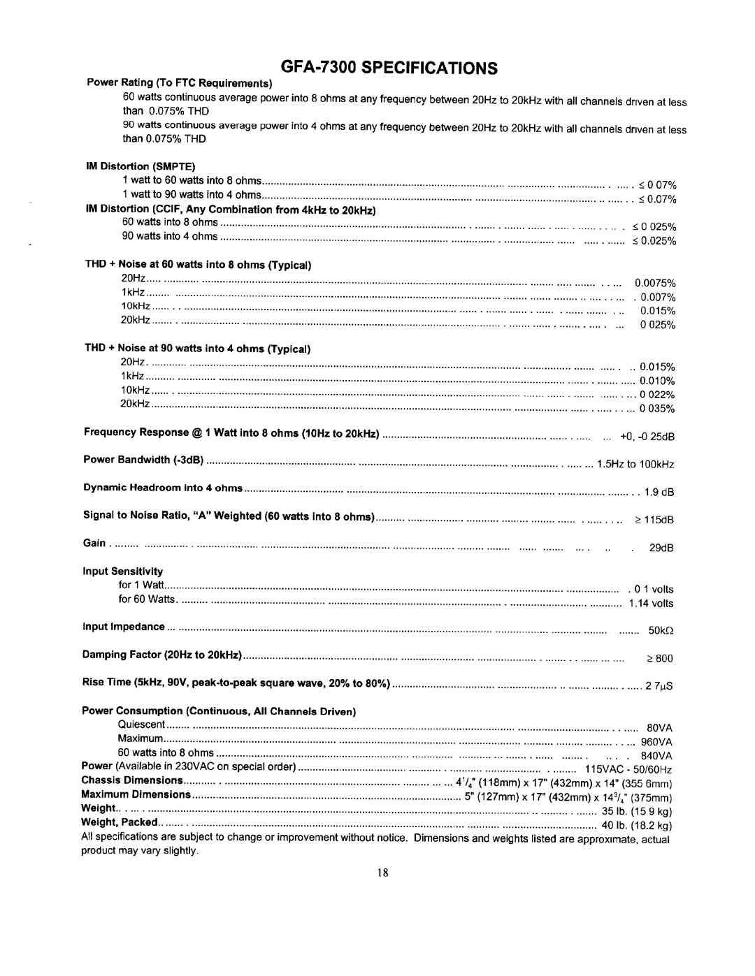 Adcom GFA-7300, GFA-7400 manual 