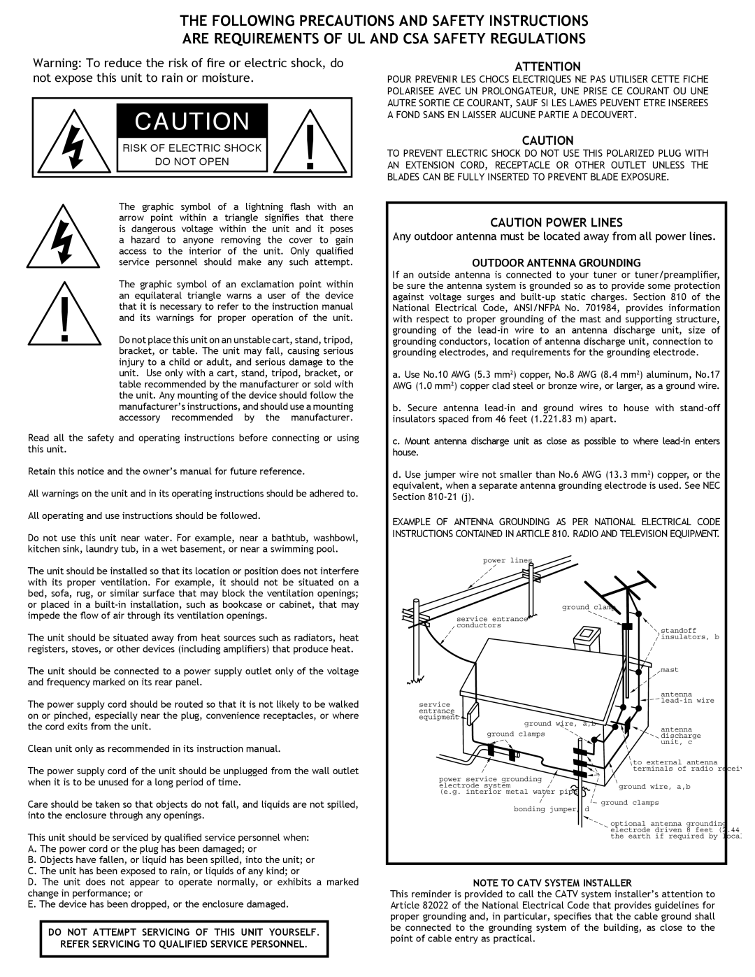 Adcom GFA-7605, GFA-7607 owner manual Outdoor Antenna Grounding 