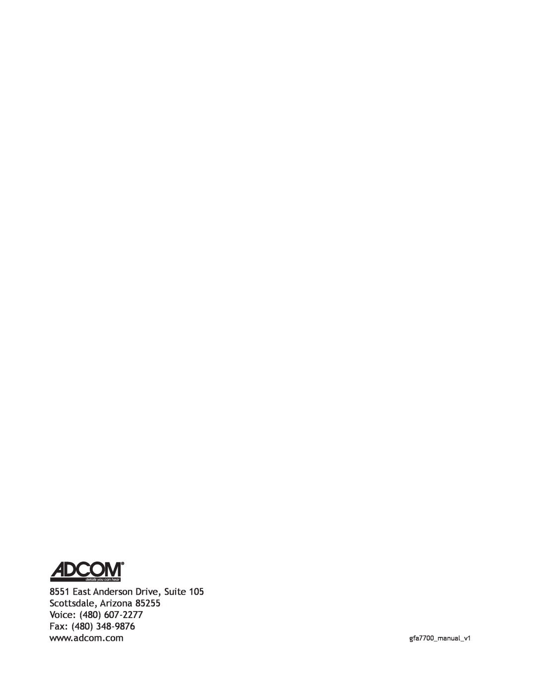 Adcom GFA-7700 owner manual Voice, gfa7700 manual 
