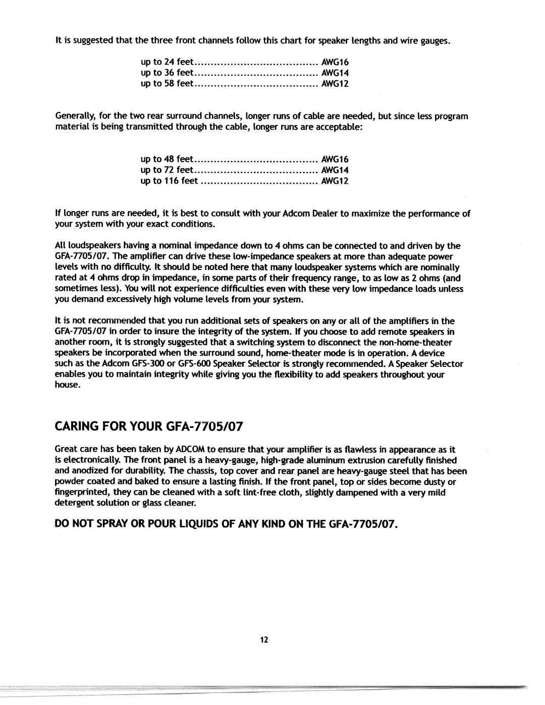 Adcom GFA-7707, GFA-7705 manual 