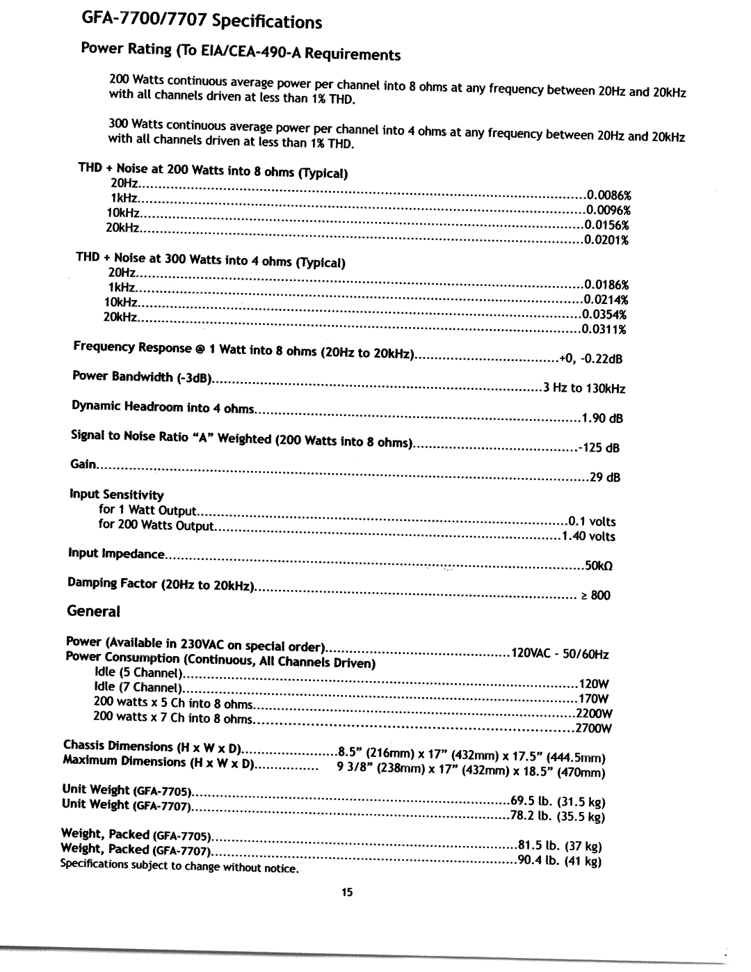 Adcom GFA-7705, GFA-7707 manual 