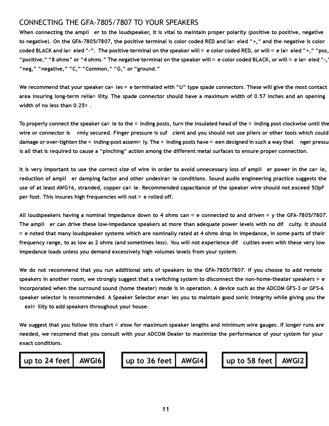 Adcom GFA7807 owner manual Connecting the GFA-7805/7807 to Your Speakers 