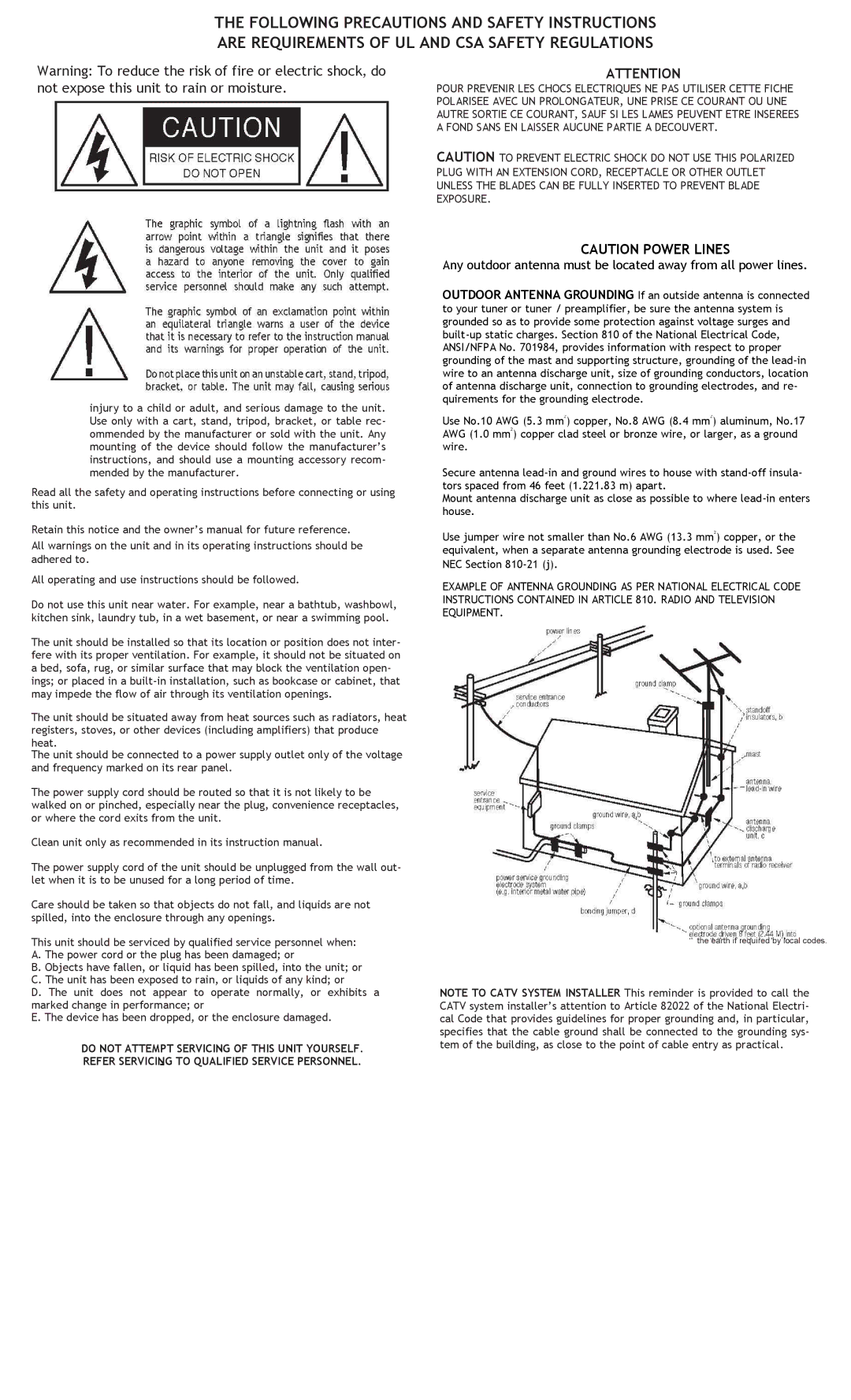 Adcom GFP-815 manual Anyoutdoorantennamustbelocatedawayfrom allpowerlines 