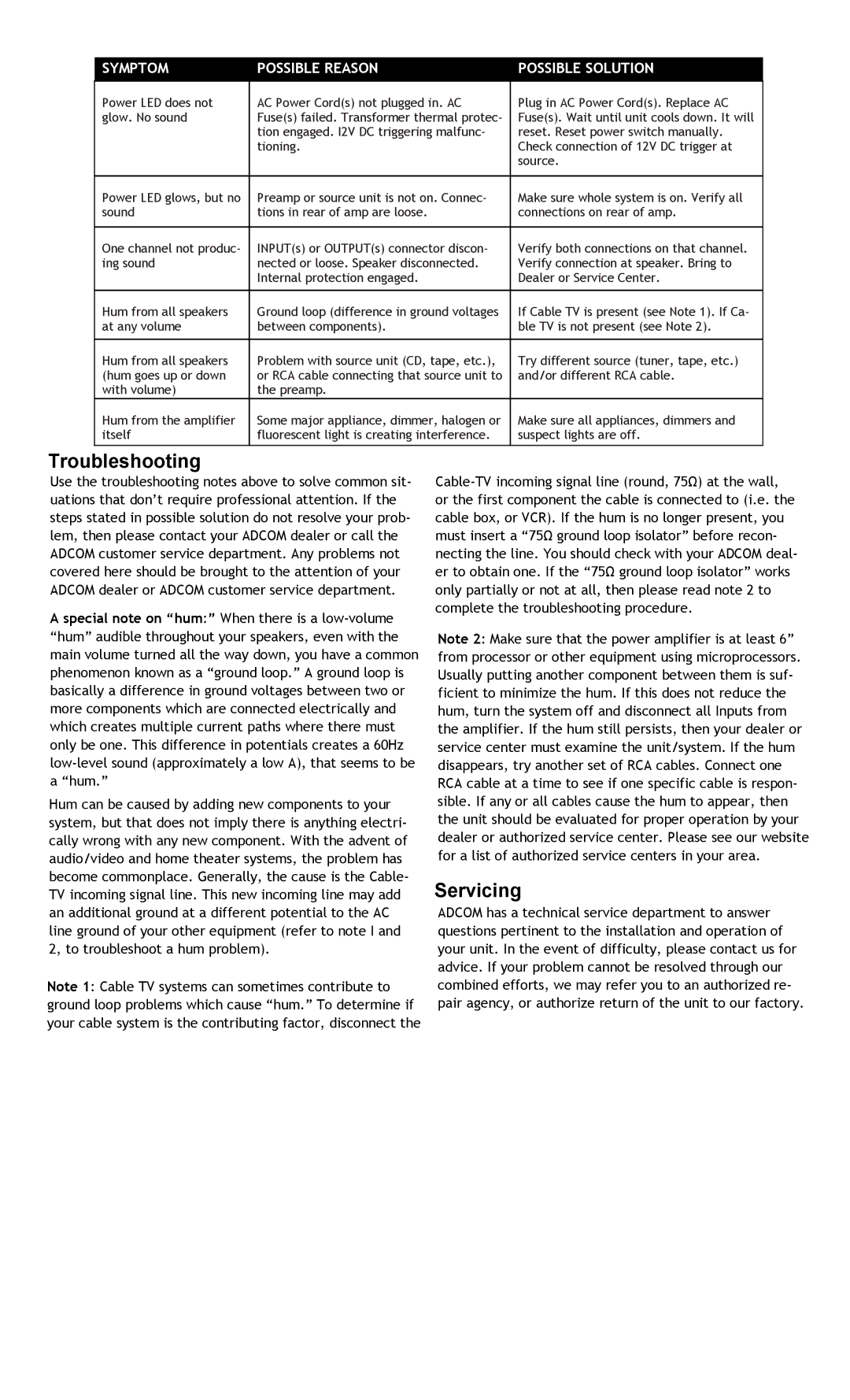 Adcom GFP-815 manual Troubleshooting 