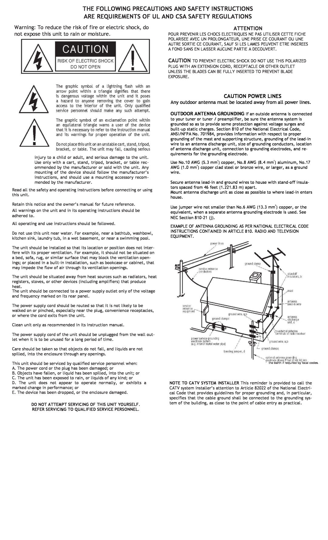 Adcom GFP-815 manual Caution Power Lines 