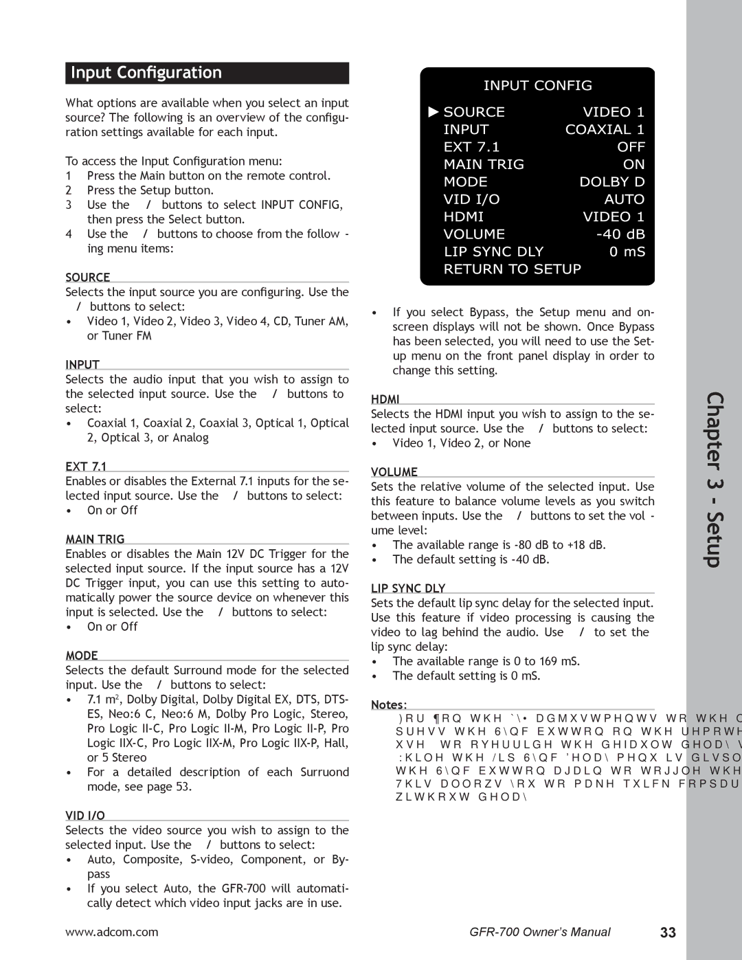 Adcom GFR-700 user manual Input Conﬁguration 