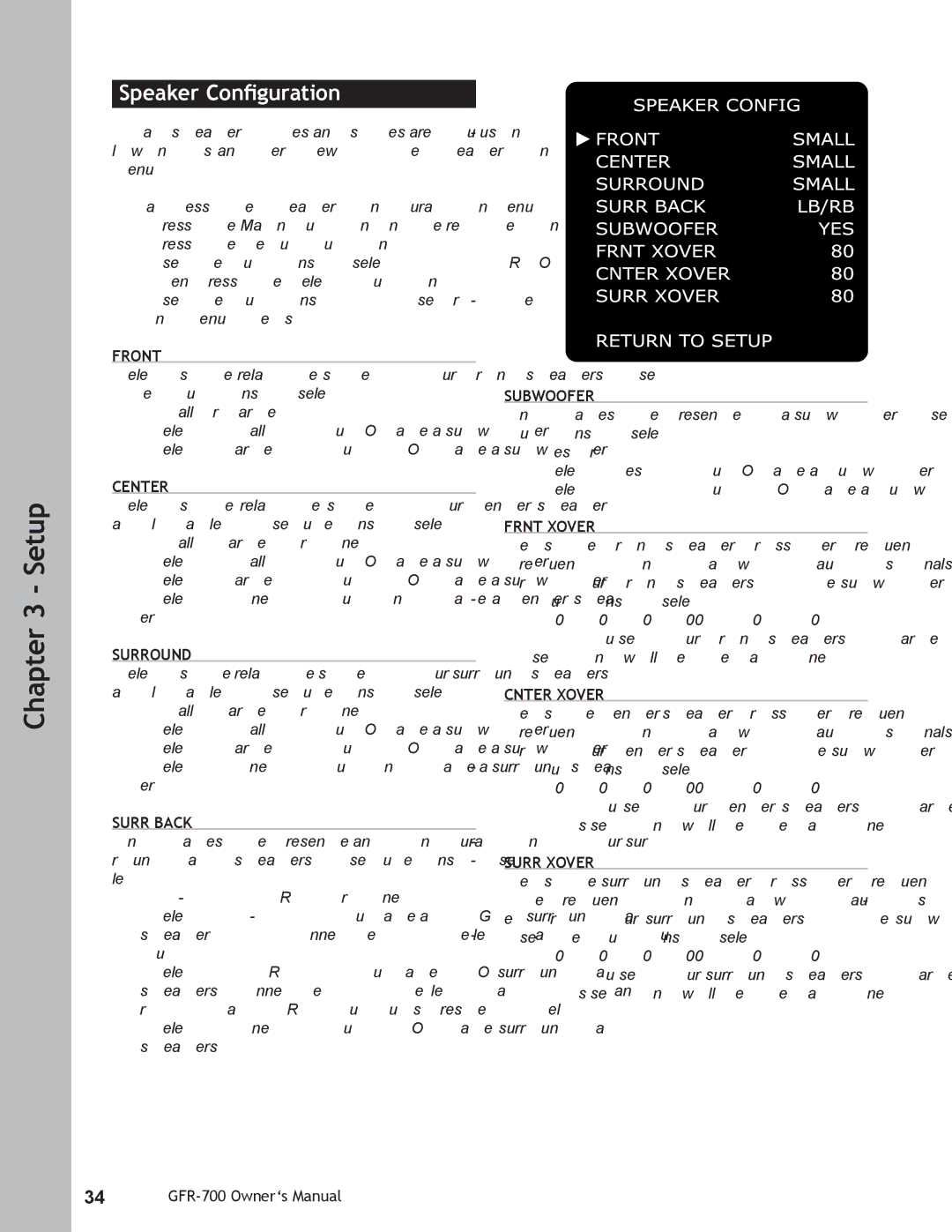 Adcom GFR-700 user manual Speaker Conﬁguration 