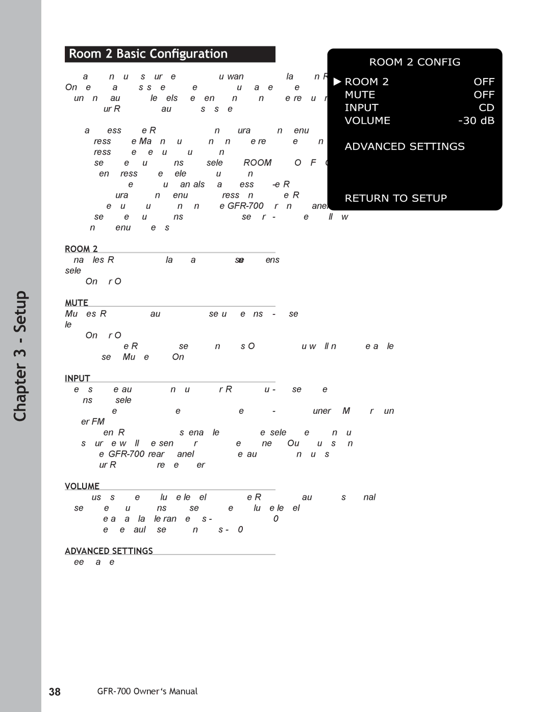 Adcom GFR-700 user manual Room 2 Basic Conﬁguration, Mute, Advanced Settings 