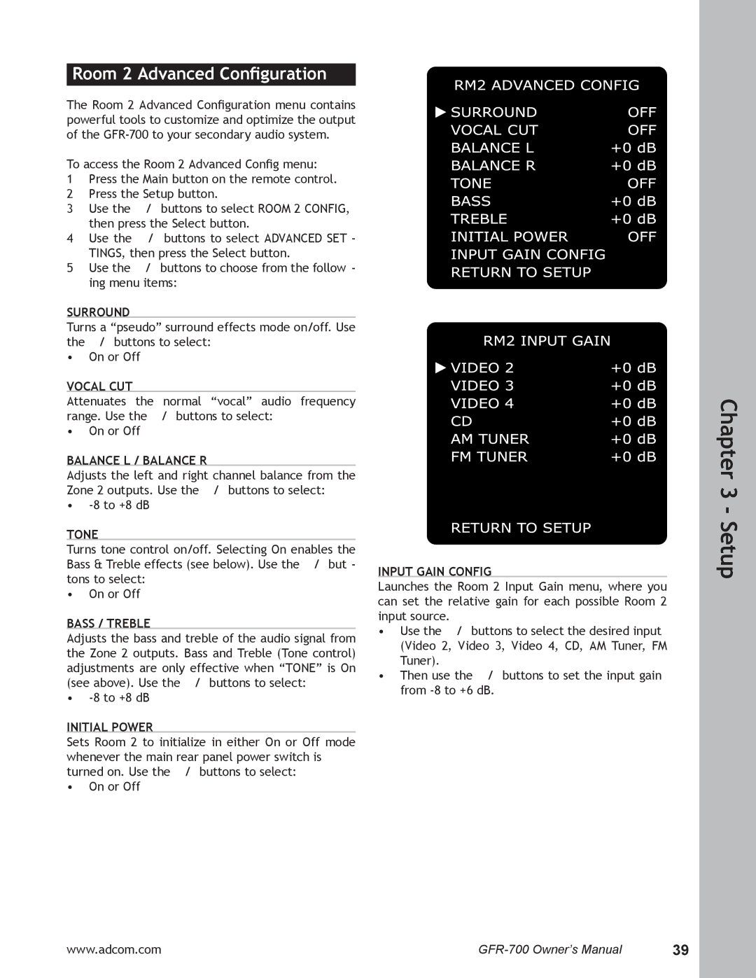 Adcom GFR-700 user manual Room 2 Advanced Conﬁguration 