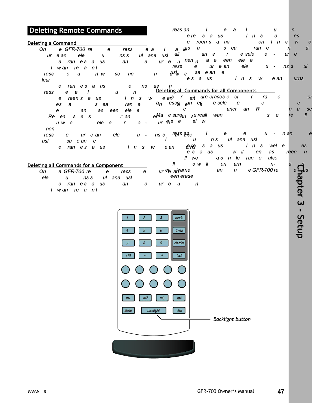 Adcom GFR-700 user manual Deleting Remote Commands, Deleting a Command, Deleting all Commands for a Component 