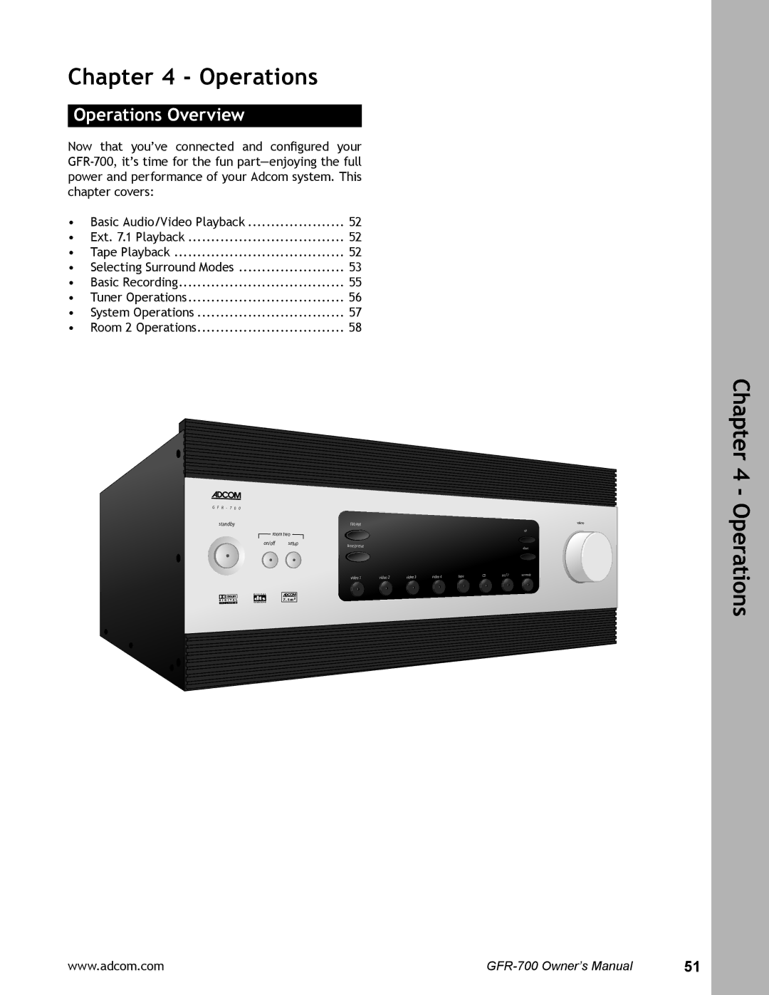 Adcom GFR-700 user manual Operations Overview 