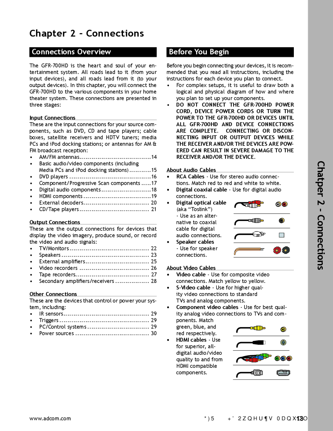 Adcom GFR-700HD user manual Connections Overview, Before You Begin 