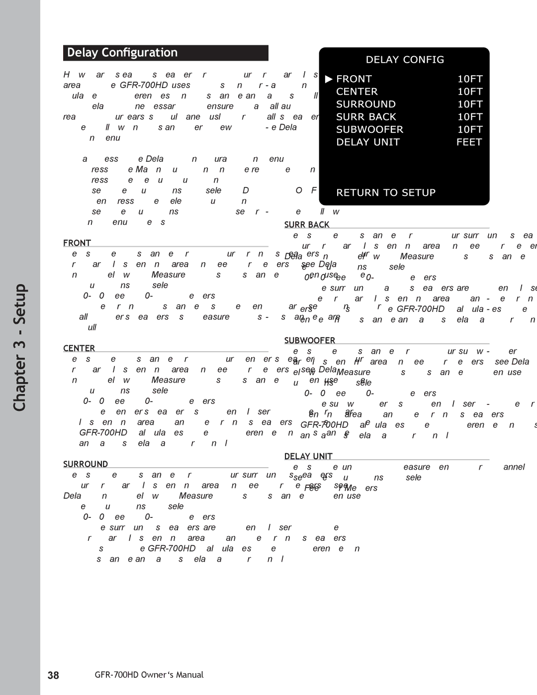 Adcom GFR-700HD user manual Delay Conﬁguration, Delay Unit 