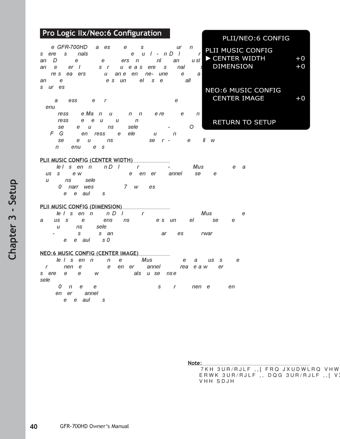 Adcom GFR-700HD user manual Pro Logic IIx/Neo6 Conﬁguration, Plii Music Config Center Width, Plii Music Config Dimension 