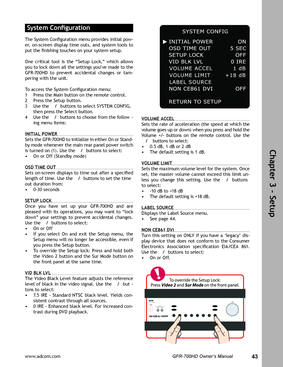 Adcom GFR-700HD user manual System Conﬁguration 