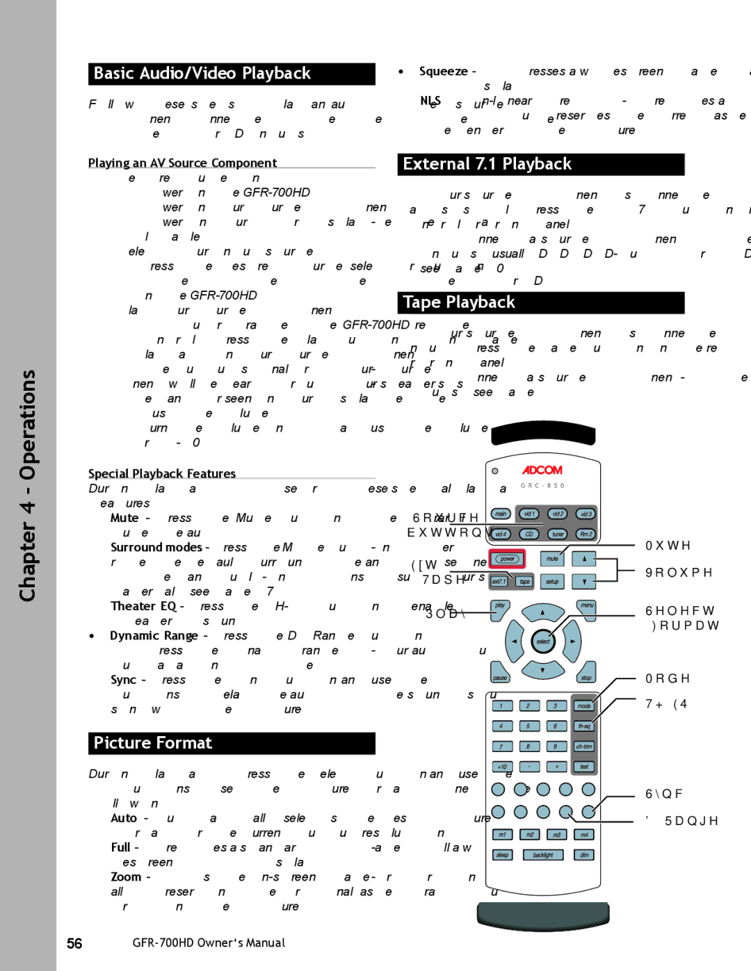 Adcom GFR-700HD user manual Basic Audio/Video Playback, Picture Format, External 7.1 Playback, Tape Playback 