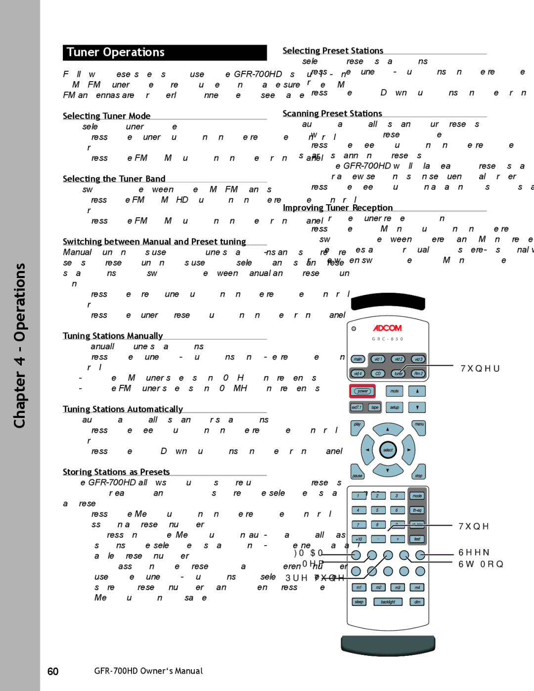 Adcom GFR-700HD user manual Tuner Operations 