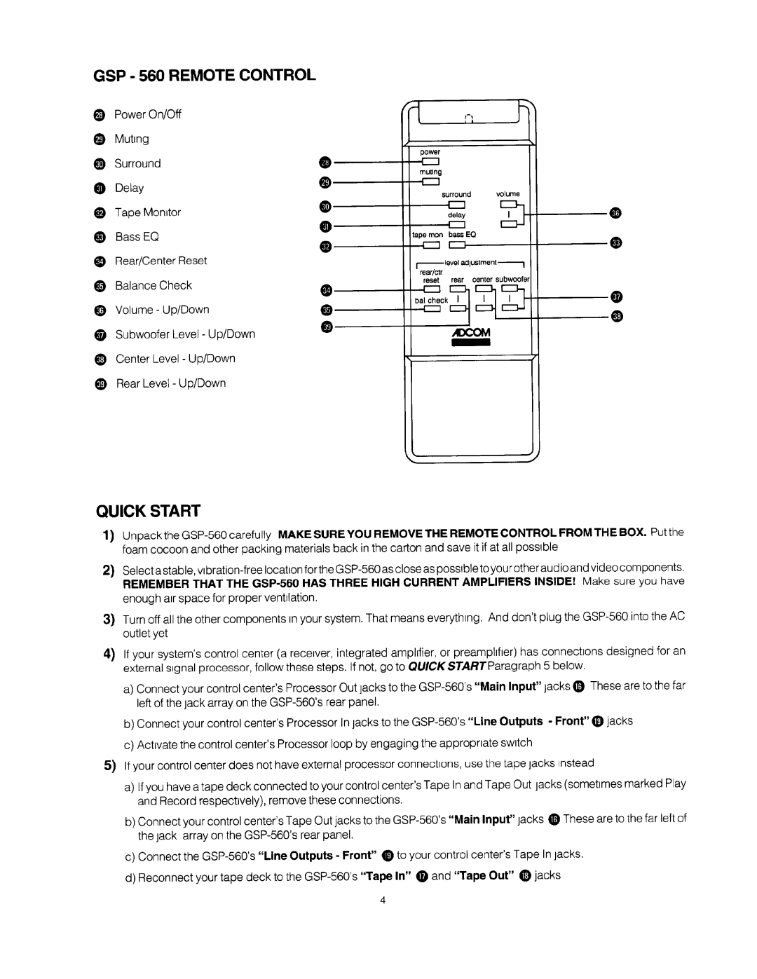 Adcom GSP-560 manual 