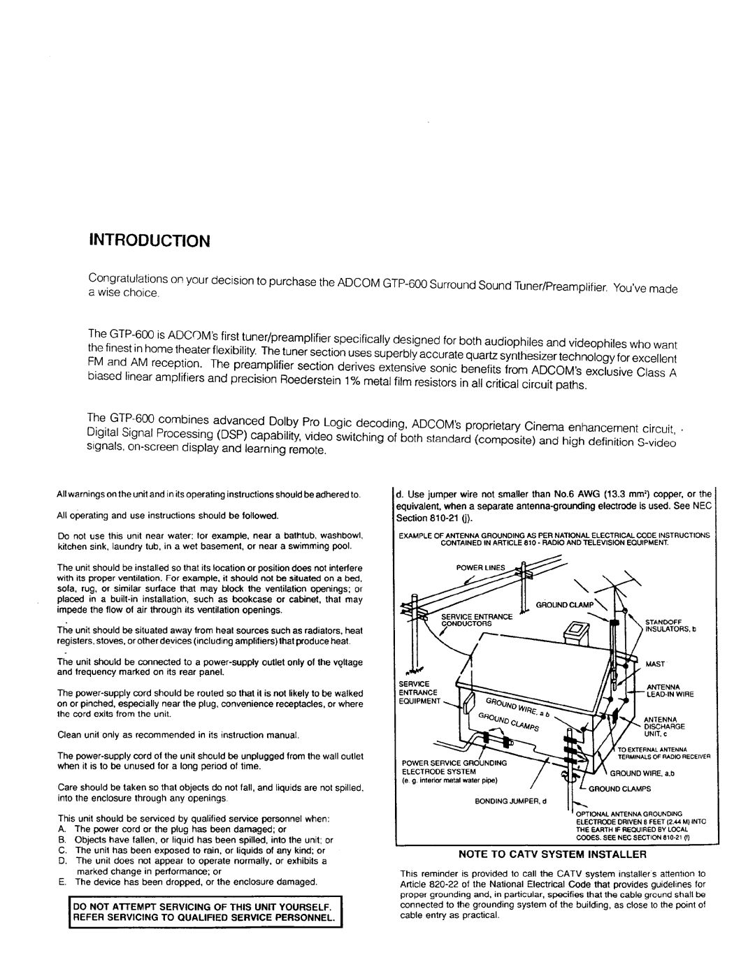 Adcom GTP-600 manual 