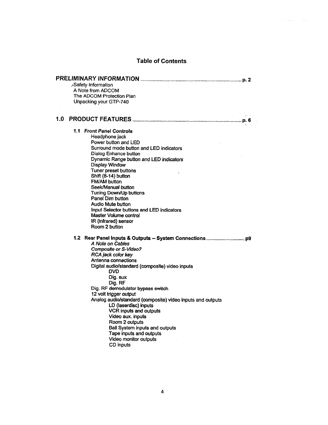 Adcom GTP-740 manual 