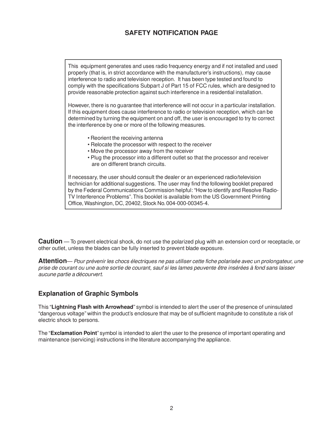 Adcom GTP-760 owner manual Safety Notification, Explanation of Graphic Symbols 