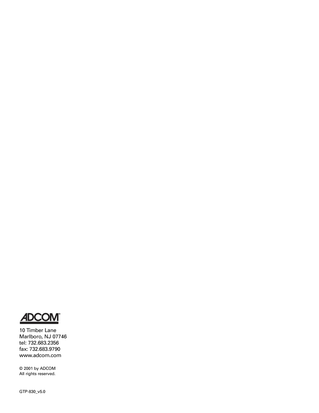 Adcom owner manual By Adcom All rights reserved GTP-830v5.0 