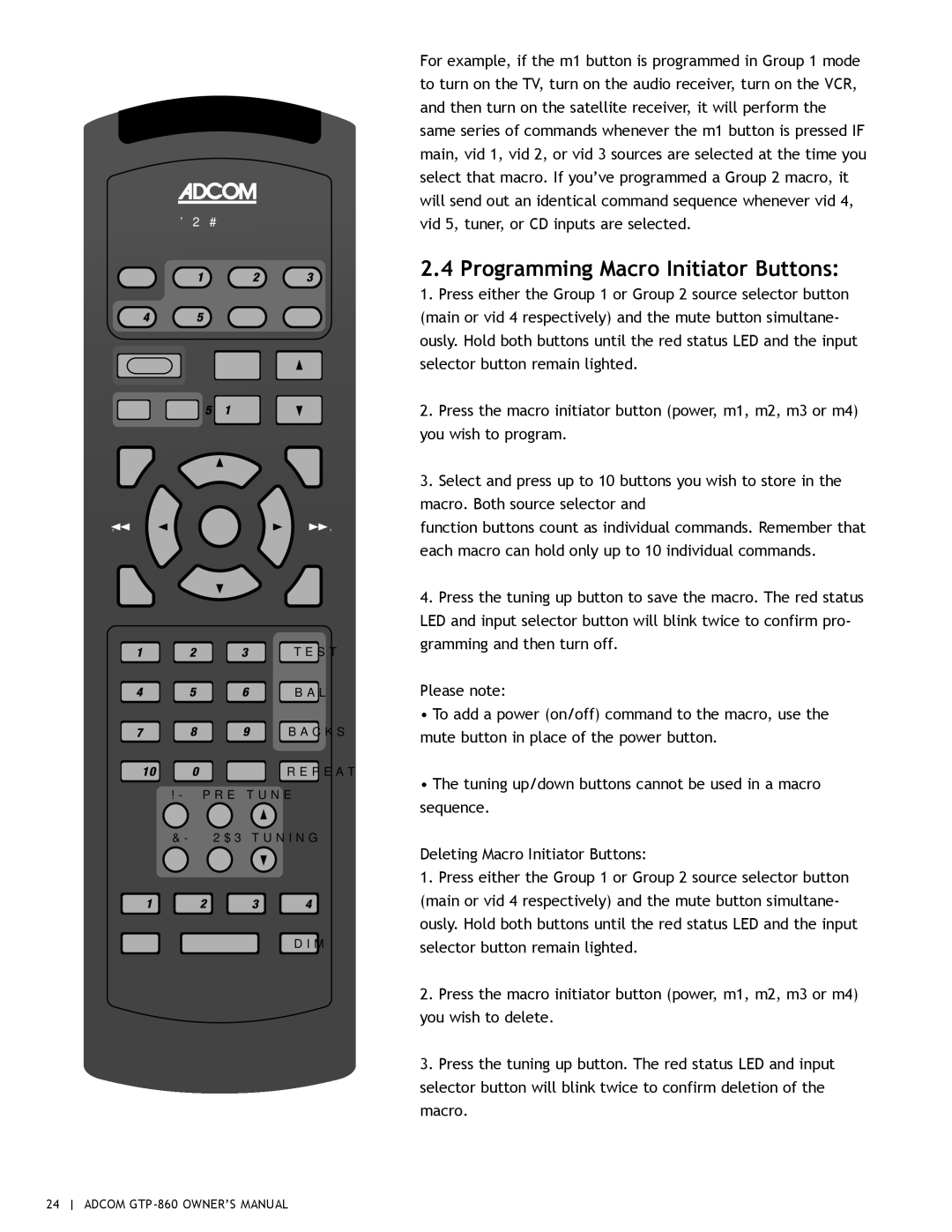 Adcom GTP-860 owner manual Programming Macro Initiator Buttons, C 8 0 