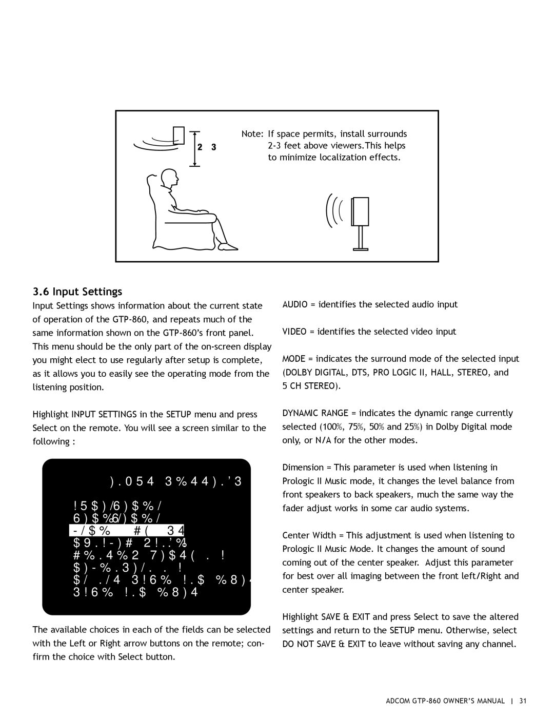 Adcom GTP-860 owner manual Input Settings 